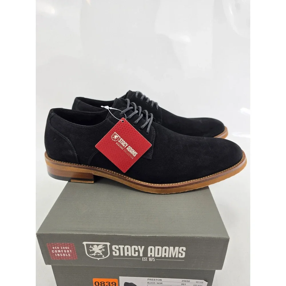 Stacy Adams Preston Oxford Shoes Mens 7.5 Black Suede Leather Lace Up - New